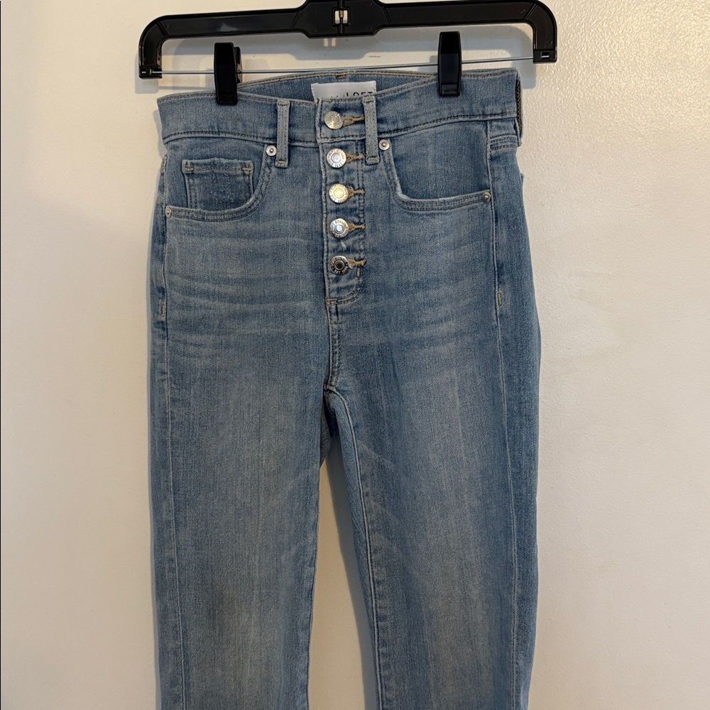 Loft Light Wash Let Down Exposed Button Fly Hem Kick Crop Jeans 00 / 24 Petite - Picture 4 of 11
